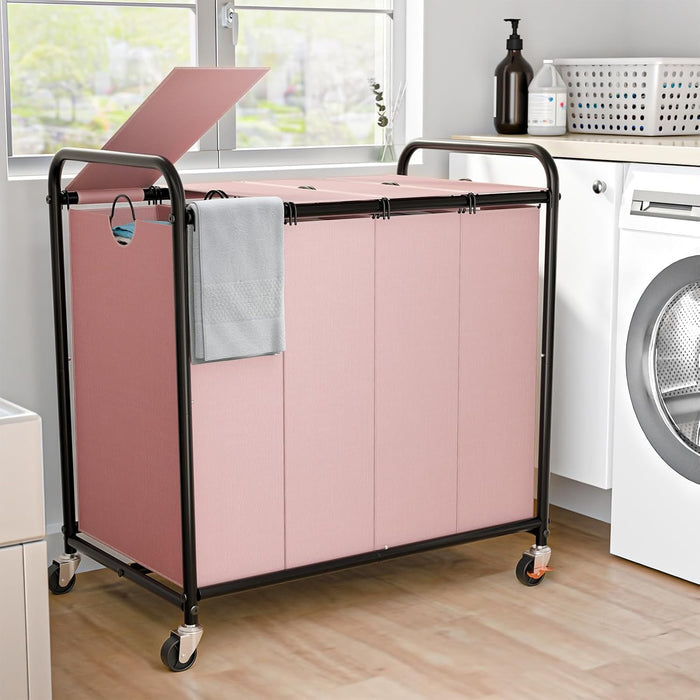 Laundry Sorter 4 Sections 48 Gal, Rolling Laundry Basket with Wheels & Lid