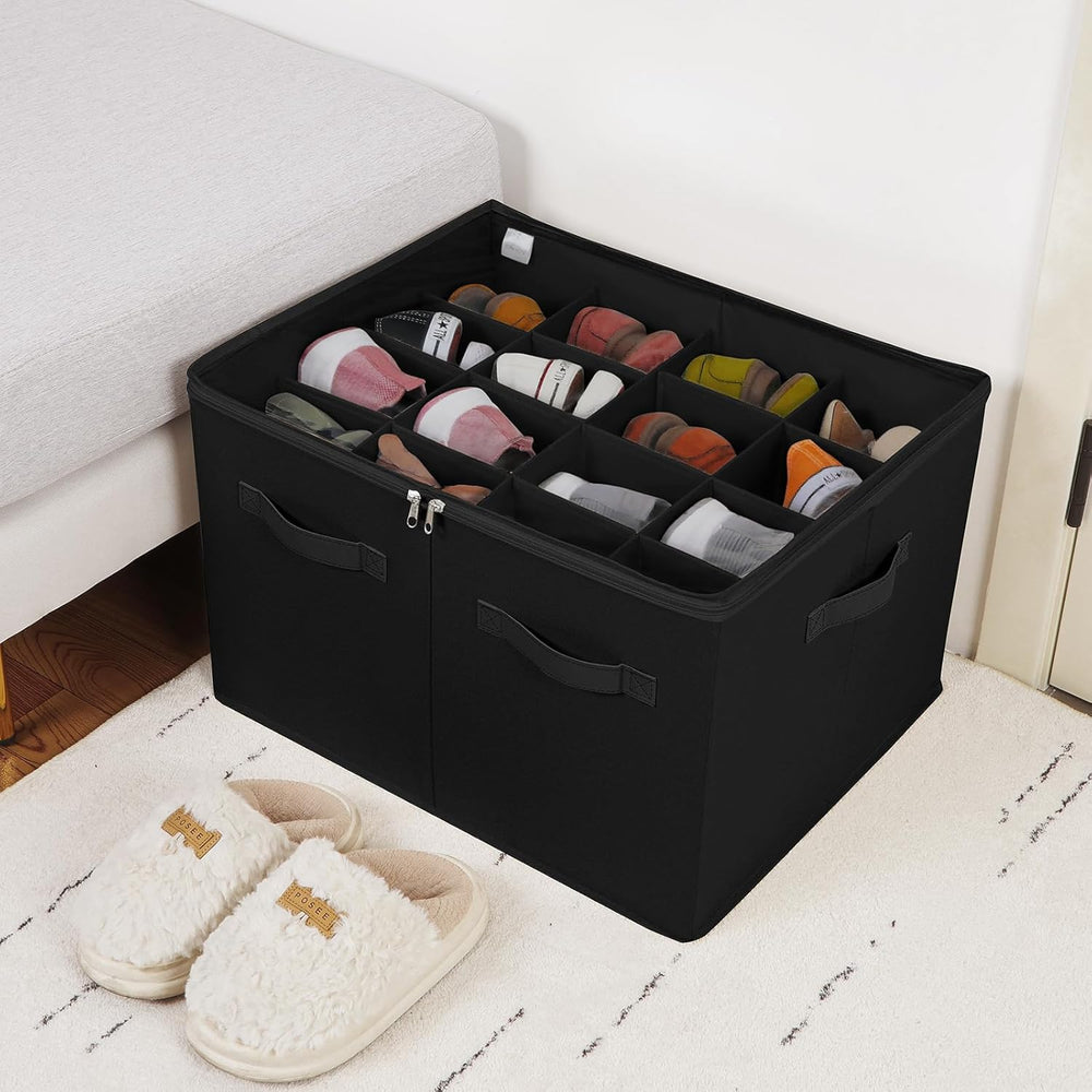 TOPIA HOME Shoe Organizer for Closet 2 Pack, Foldable Shoe Box with Adjustabl...