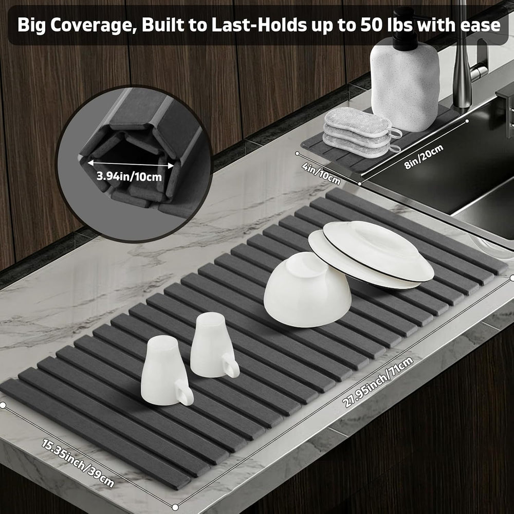 Upgraded Large Stone Dish Drying Mat for Kitchen Counter, Quick Dry Mats, Fol...