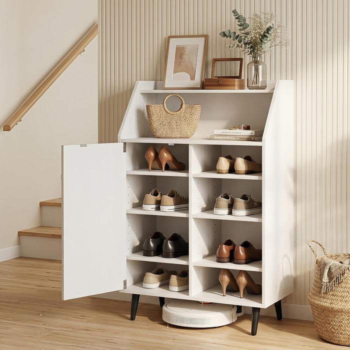 GIANTEX Entryway Shoe Cabinet with Single-Door, Adjustable Shelves, White