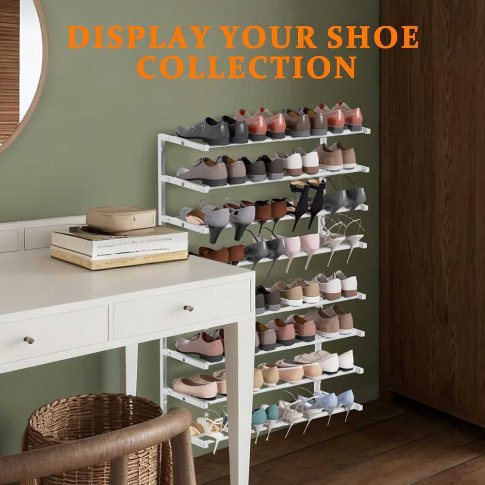 2 Pack Wall Mounted Shoe Rack, 4 Tier Hanging Shoe Rack Holds 32 Pairs, 17&qu...