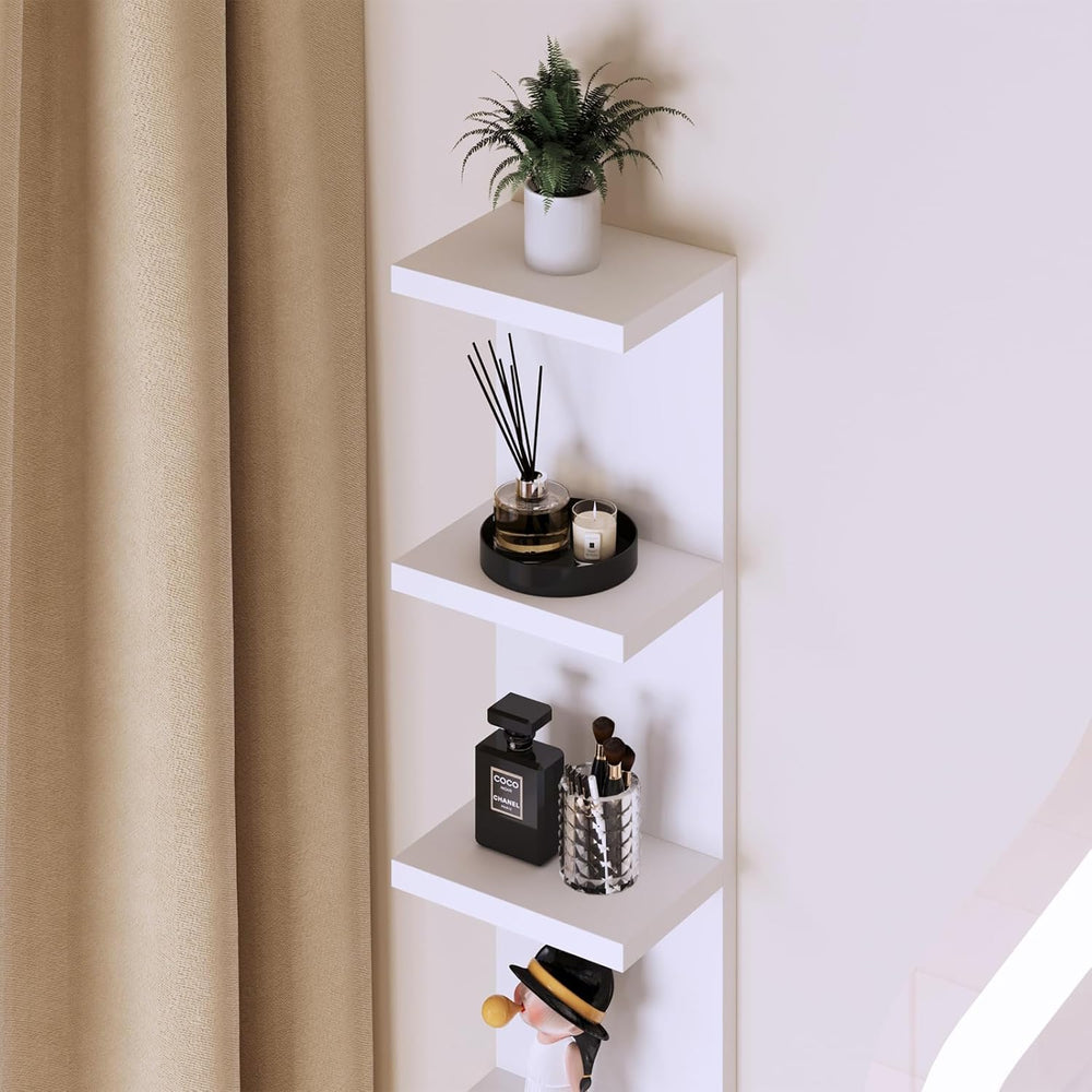 LitaEther 4 Tier White Lack Shelf Vanity Wall Shelf with 10 Crystal Hooks - M...
