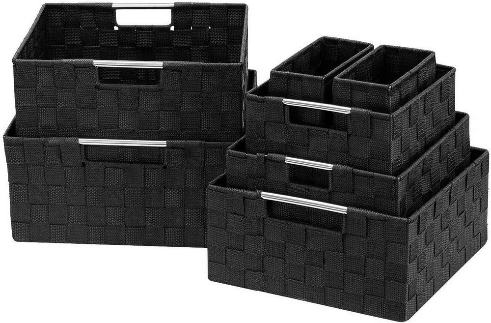 Sorbus Baskets for Organizing, 7-Piece Hand-Woven Storage Set (Black)