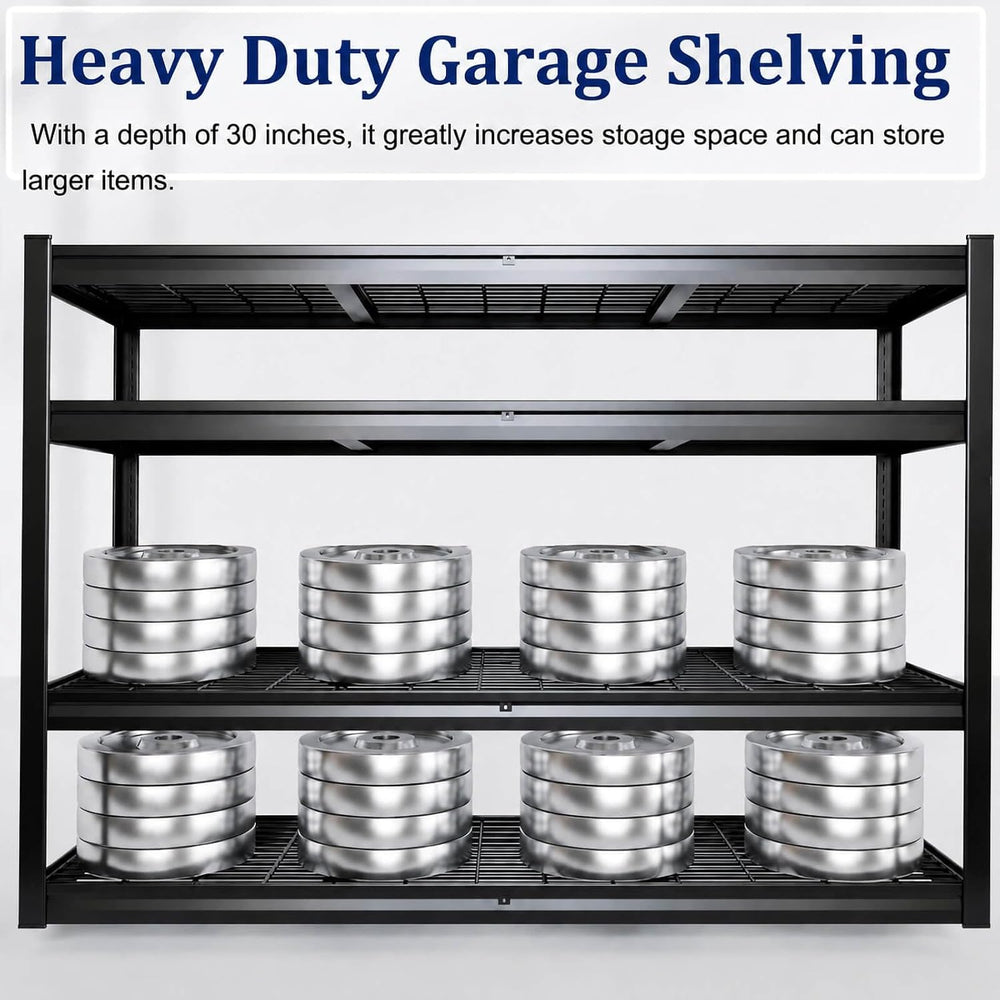 72" W Storage Shelves Heavy Duty Garage Shelving 30" D Metal Shelvi...
