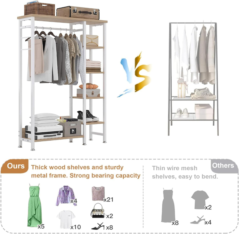 VECELO Open Garment Clothing Rack, Free-Standing Heavy Duty Storage Closet wi...
