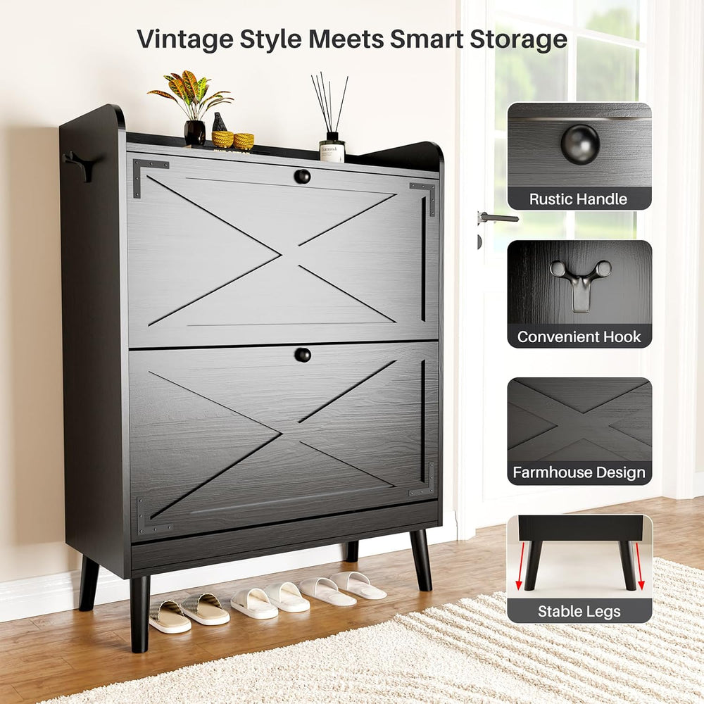 YZ HOME Shoe Storage Cabinet with 2 Flip Drawers, Entryway Shoe Cabinet with ...