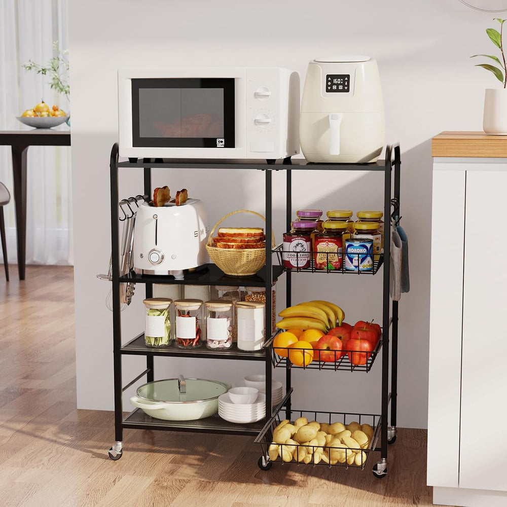 HapiRm Rolling Kitchen Microwave Cart - 4 Tier Microwave Table Stand with Pul...
