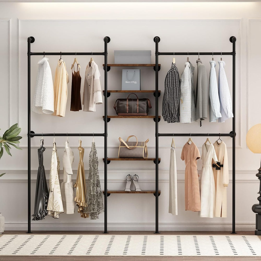 Industrial Pipe Clothing Racks with 5 Shelves, Wall Mounted Clothes Rack for ...
