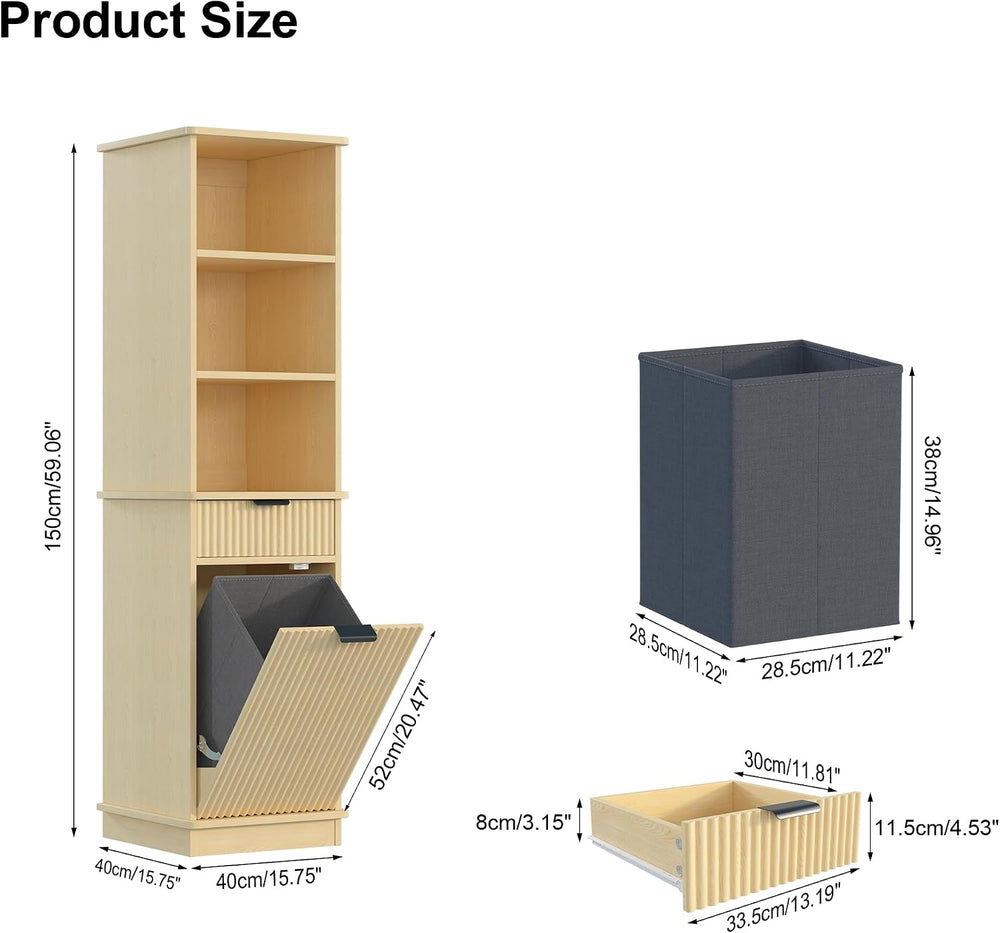 Natural Tilt Out Laundry Hamper Cabinet, 16x16x59in