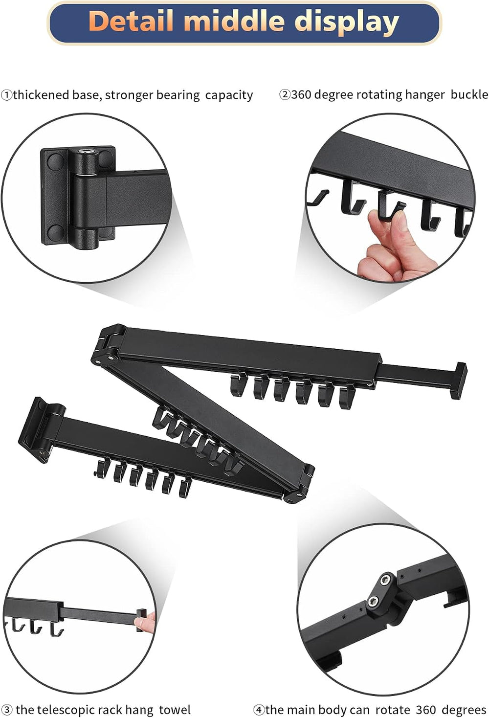 Wall Mounted Clothes Hanger Rack, Retractable Clothes Drying Rack Folding Ind...