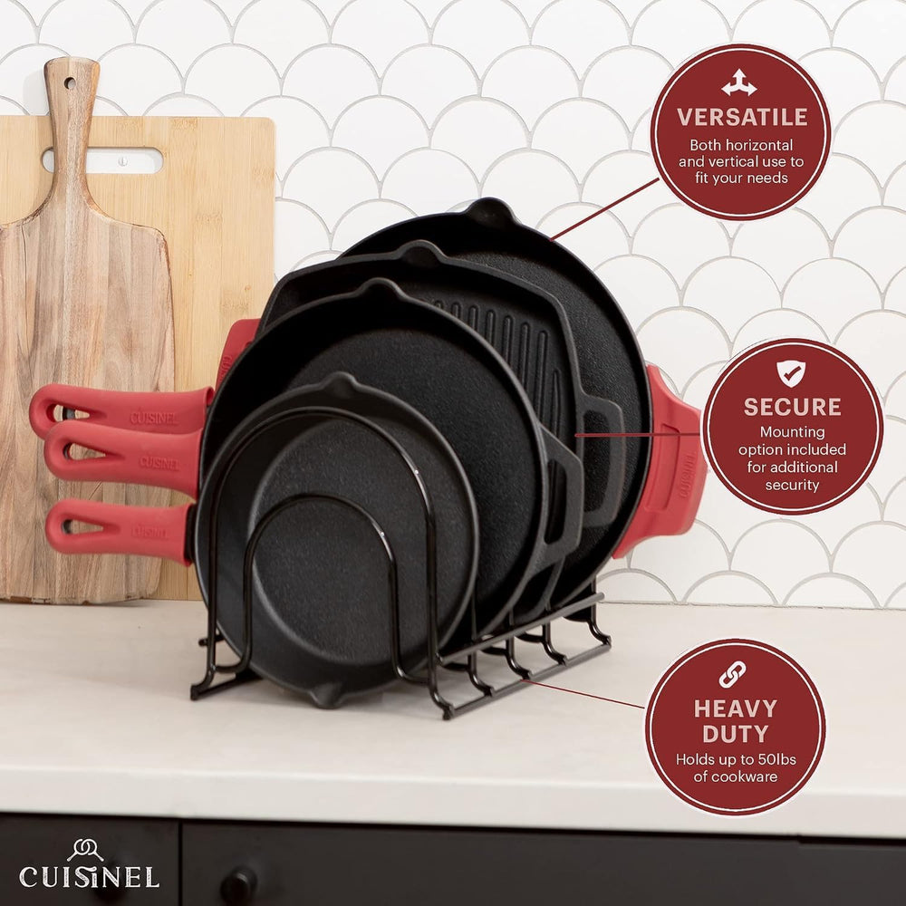 Cuisinel 5-Tier Pan Organizer for Cast Iron Skillets Griddles, Black 12.2"