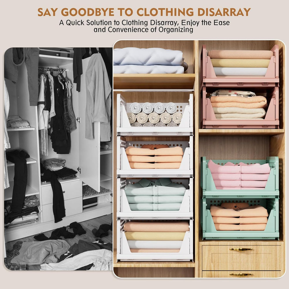 8 Pack Closet Organizers and Storage, Stackable & Foldable Closet Bins