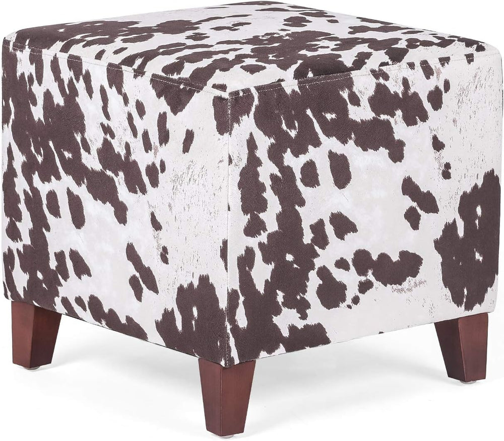 Asense Footrest Ottoman Linen Fabric Upholstered Square Footstool with Wooden...