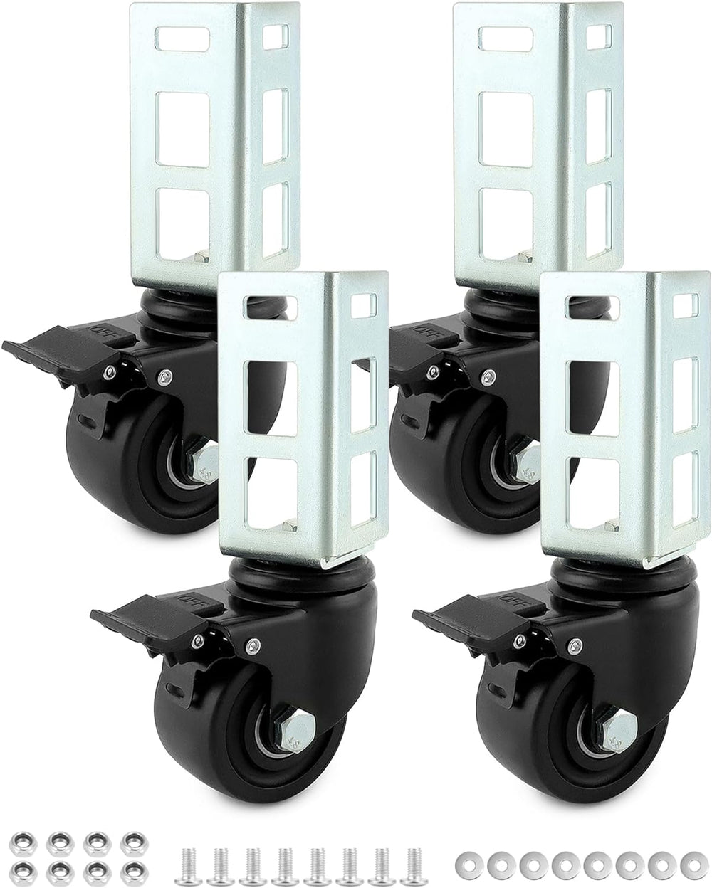 QWORK 3" PU Caster Wheels for 2"x2" Boltless Shelving Racks – ...