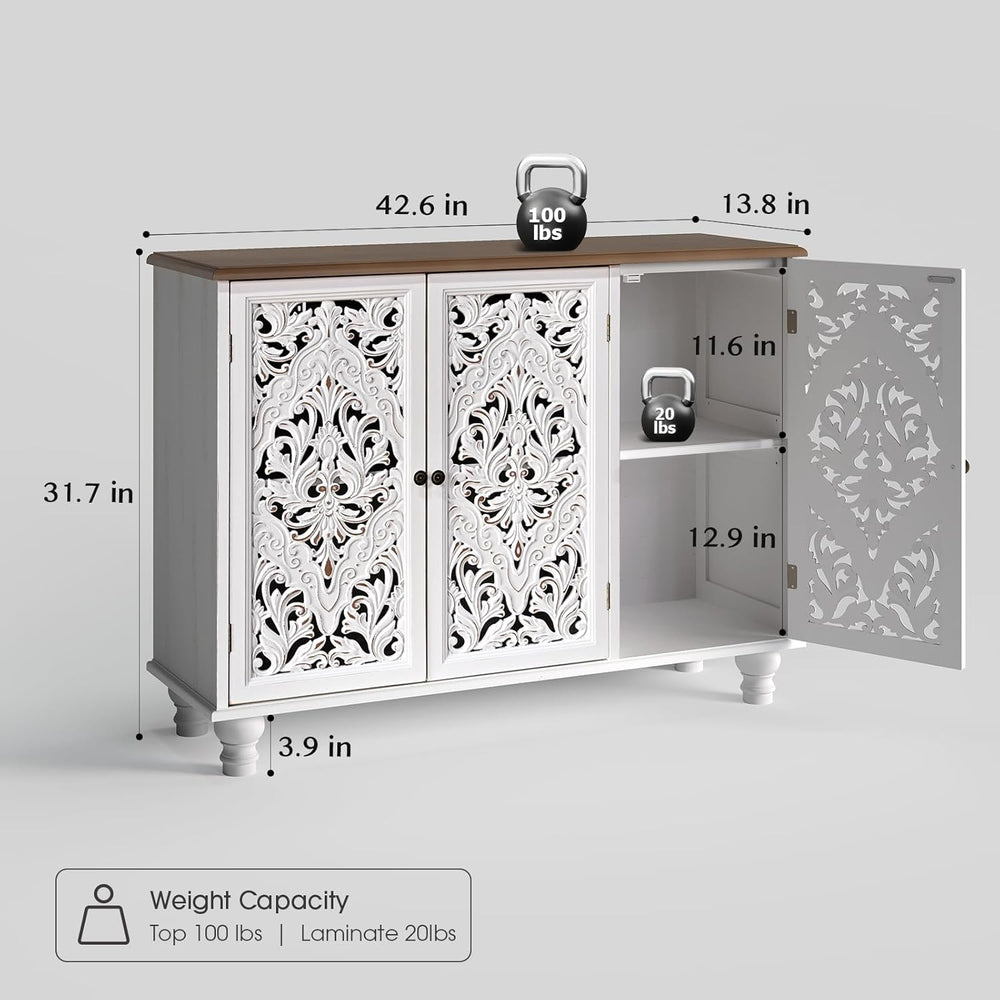 JOINICE 42.5" Accent Storage Cabinet with 3 Doors for Living Room,White