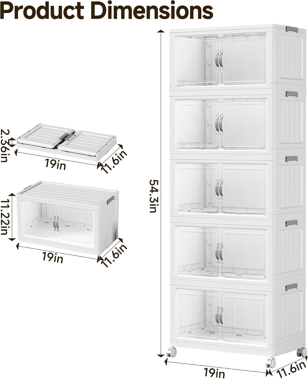 Hanyi 175 QT Stackable Storage Bins with Lids, 5 Tier Collapsible Plastic Sto...