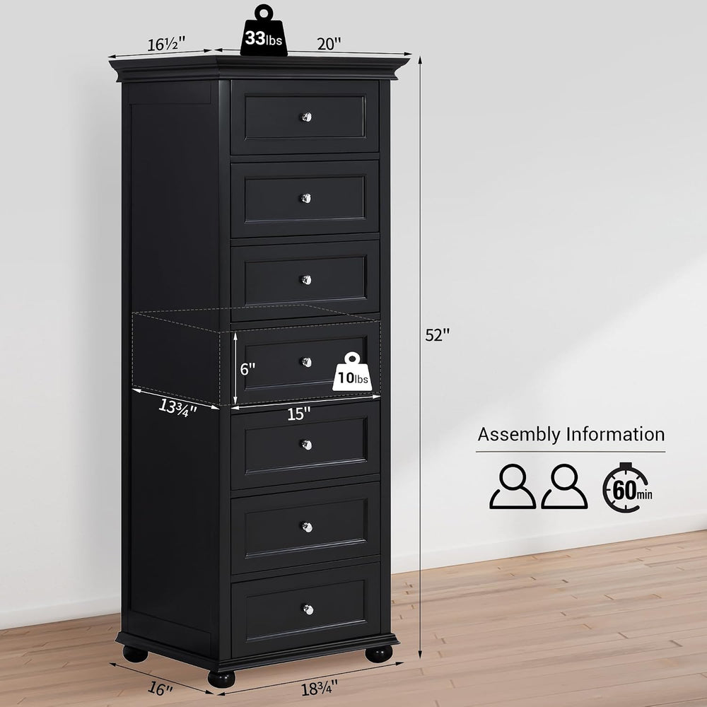 Tall Black Dresser for Bedroom with 7 Drawers, 52" Tall Skinny Dresser
