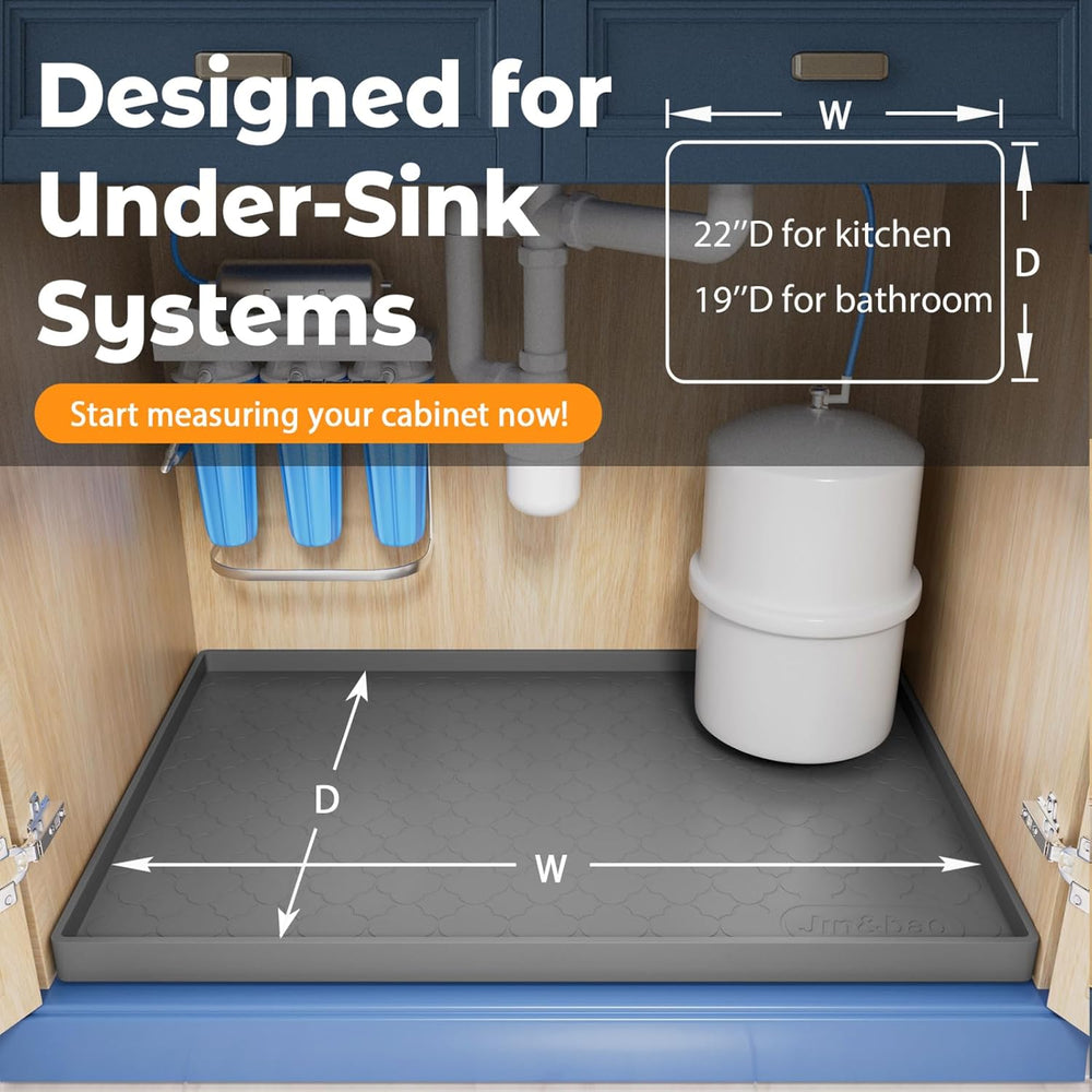 Jin&Bao Under Sink Mat 37" x 22" Waterproof Silicone Cabinet Ki...