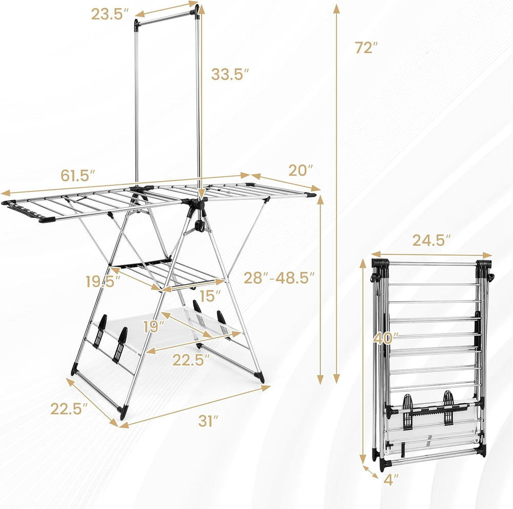Tangkula 2-Layer Stainless Steel Drying Rack, Foldable Laundry Rack w/ 1 Hang...