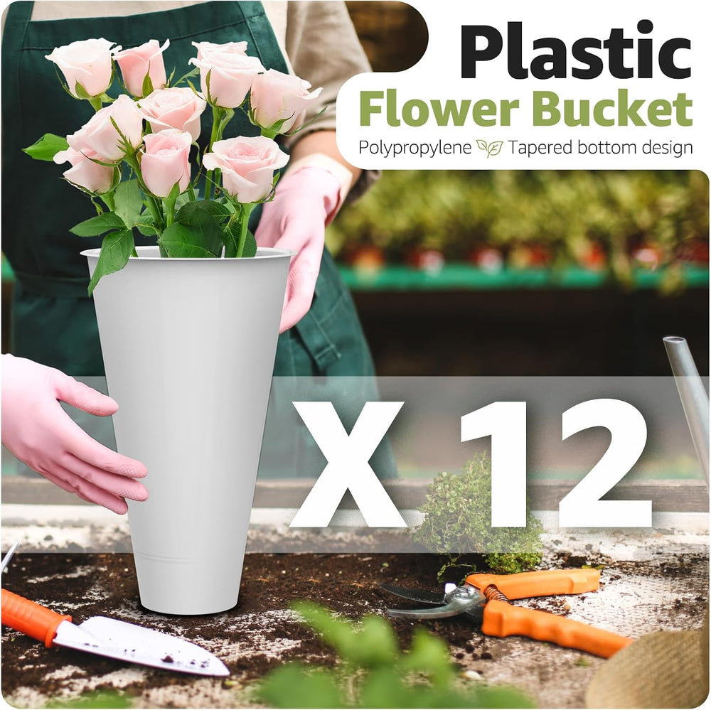 Flower Display Stand 3 Layers with 12 PCS Round Buckets, Plant Stand with Whe...