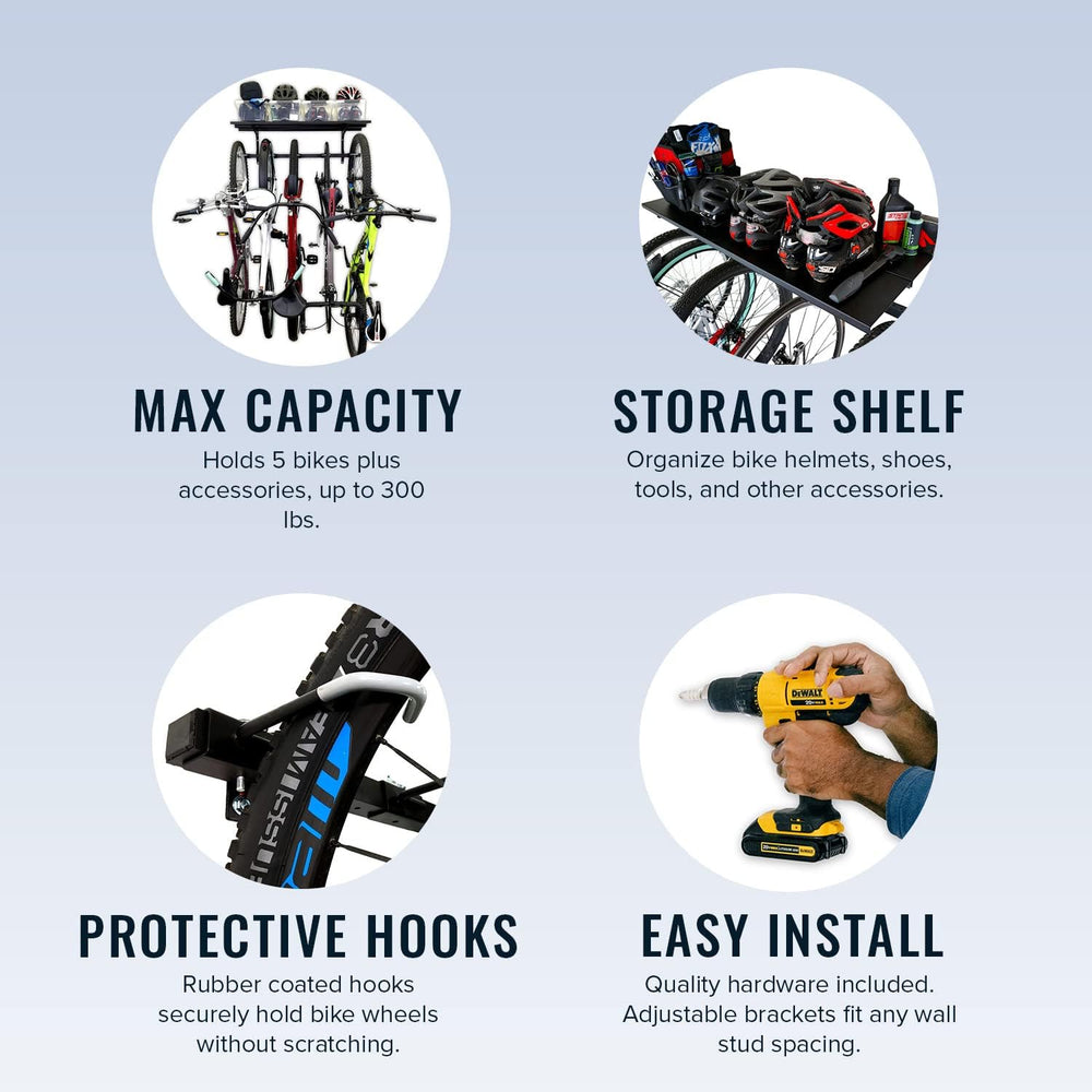 StoreYourBoard Bike Storage Rack with Shelf – Heavy Duty Garage Bike Storage ...