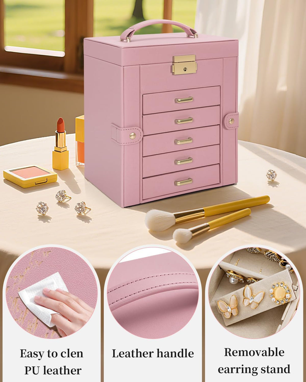 TORIBIO Large Jewelry Box for Women, Leather Jewelry Organizer with Mirror &a...