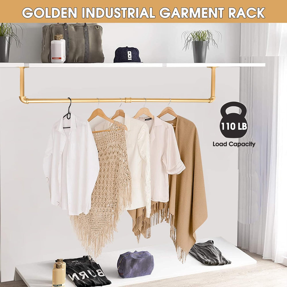 Gold Wall Mount Iaundry Drying Rack - 54" Pipe Garment Rack, Portable He...
