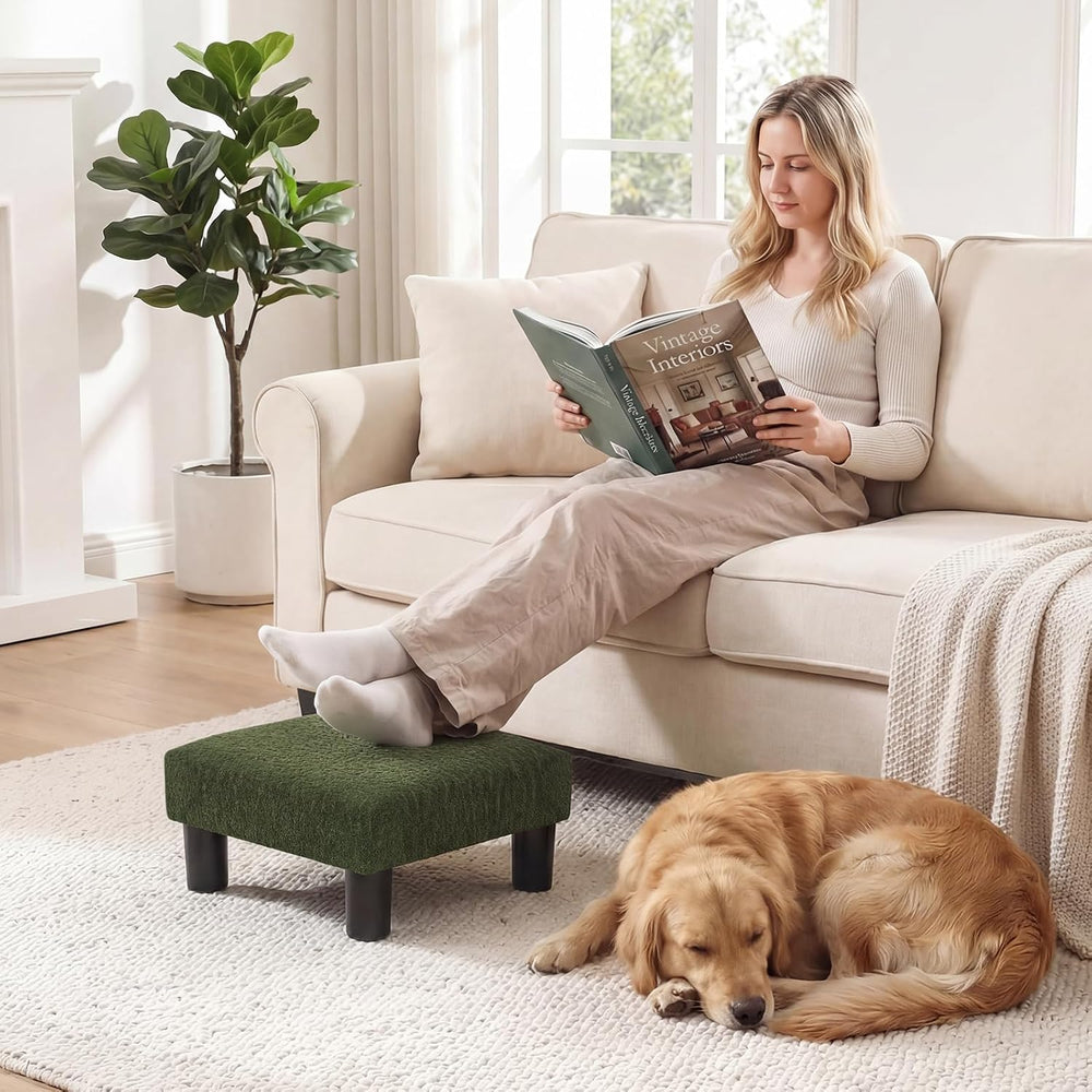 Joveco Small Foot Rest Stool Ottoman, 3D Velvet Square Upholstered Footstool ...