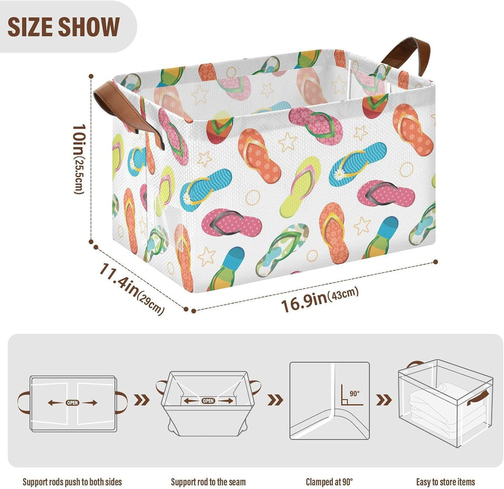 Beach Star Flip Flops Summer Slipper Storage Bins for Shelves with Labels&...