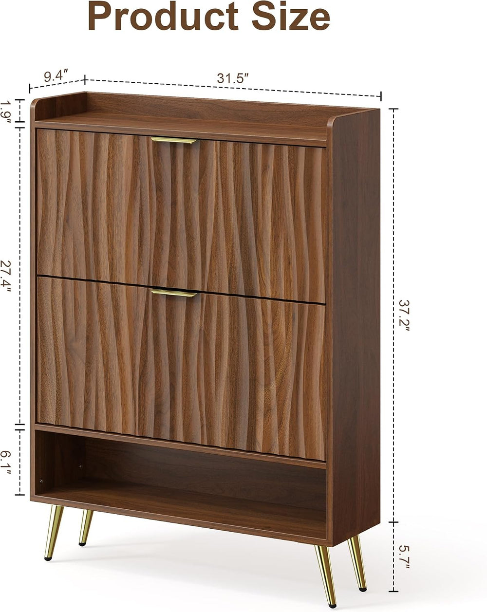 Shoe Storage Cabinet with with 2 Flip Drawers, Entryway Shoe Rack Organizer w...
