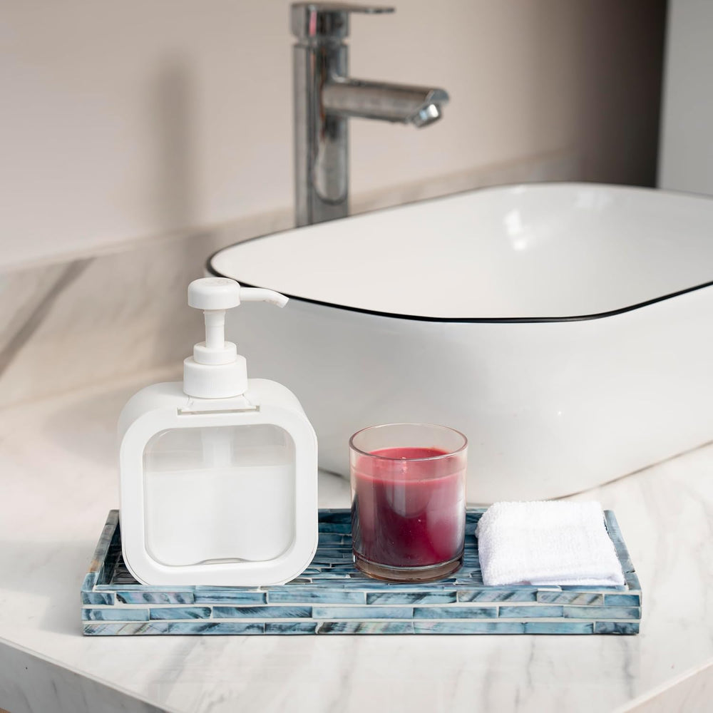 PEMAR Blue Mother of Pearl Tray Set of 2 – Handcrafted Decorative Vanity &...