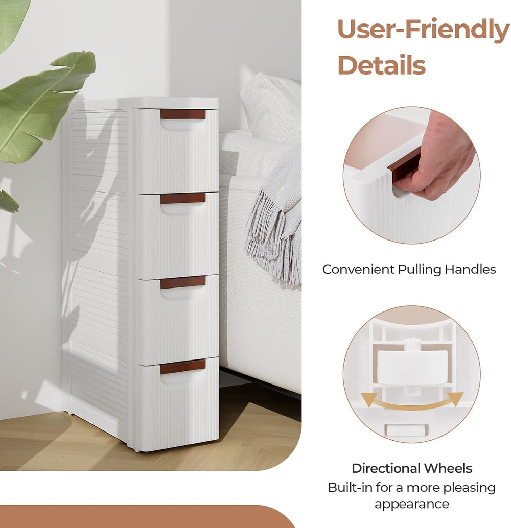 Giantex 4 Drawers Storage Cart, Narrow Plastic Dresser, Rolling Organizer Car...