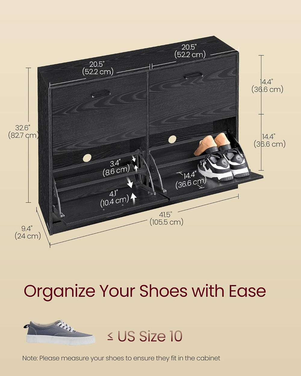 VASAGLE Shoe Cabinet with 4 Flip Doors, for 16-28 Pairs of Shoes