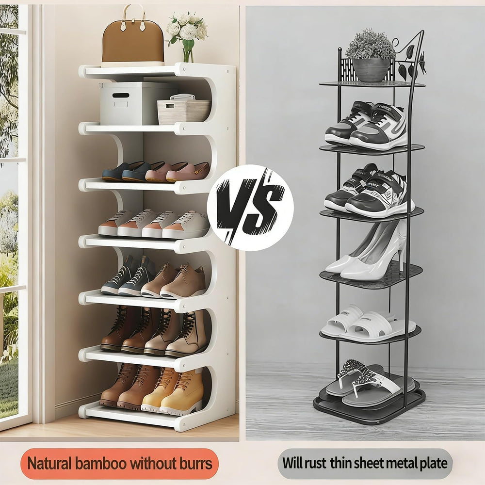 39" Bamboo Shoe Rack - Vertical Shoe Organizer Rack for Small Space, Nar...