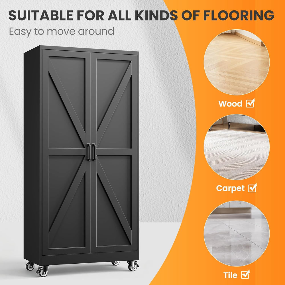75" Tall Wheeled Garage Storage Cabinet, Rolling Metal Tool Cabinets.