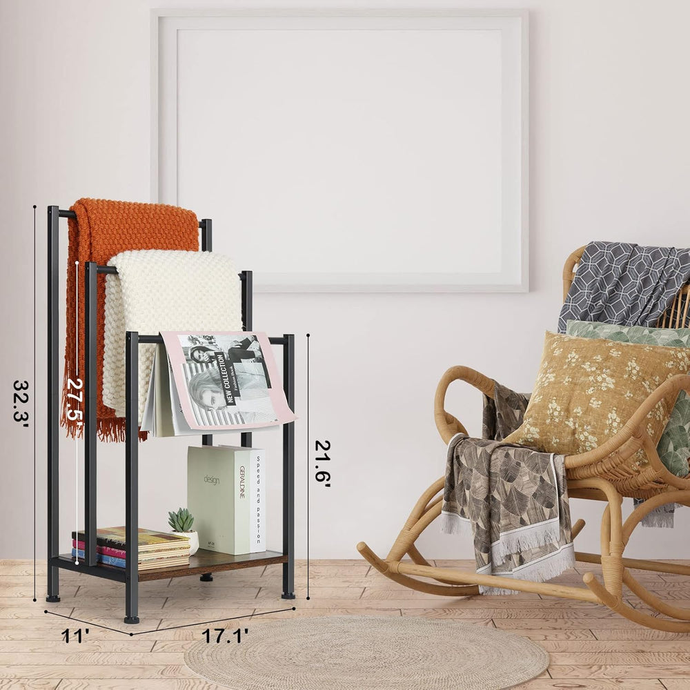 Freestanding Towel Rack, 3 Tier Blanket Ladder Holder with Rustic Brown Woode...