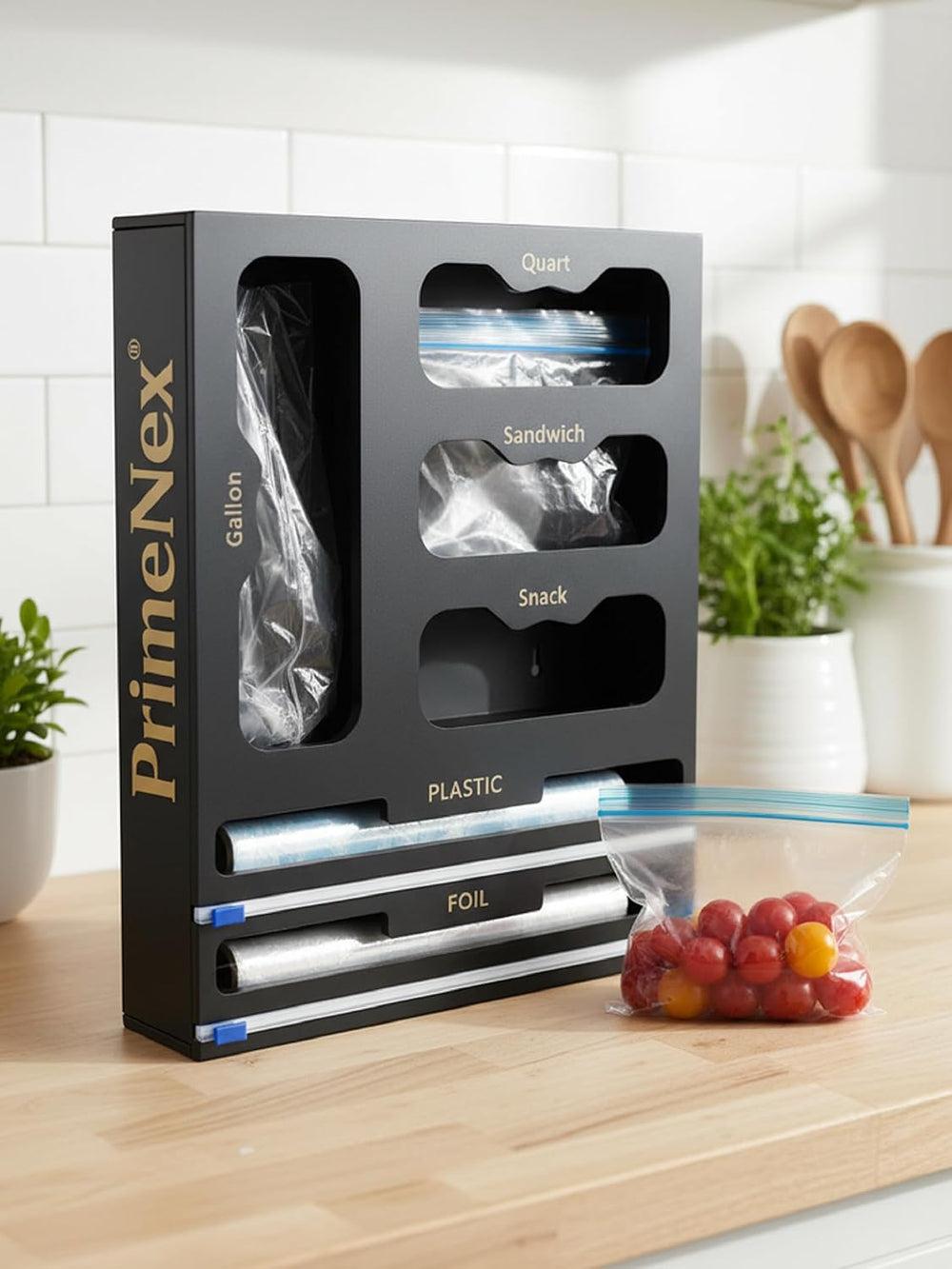 Storage Bag organizer, 6 in 1 Foil and Plastic Wrap Dispenser with Cutter, Ba...