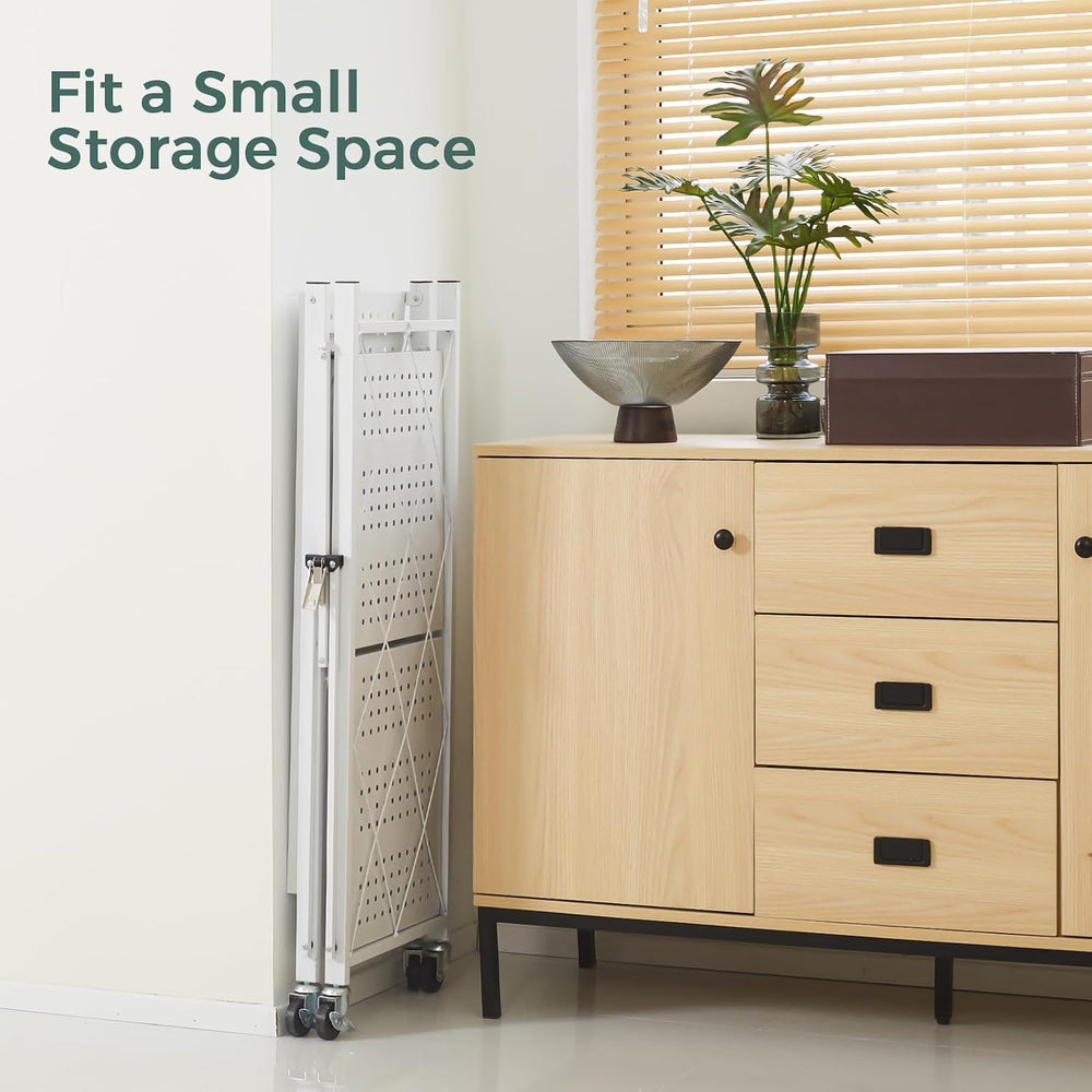 DEANIC 3 Tier Foldable Storage Shelves with Wheels, Kitchen Appliance Stand, ...