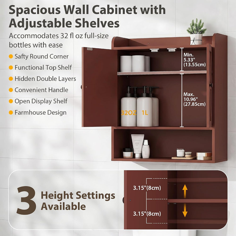 EasyCom Bathroom Wall Cabinet, Wall Mounted Over Toilet Storage Cabinet