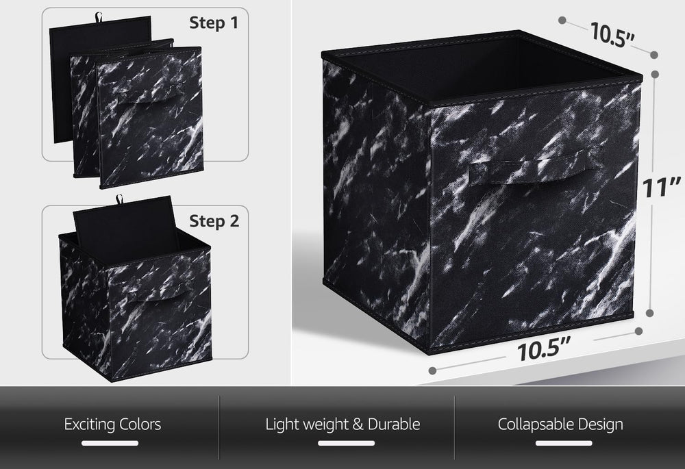 Sorbus 11 x 11 Storage Cubes, Foldable Fabric Bins (4 Pack, Marble Black)