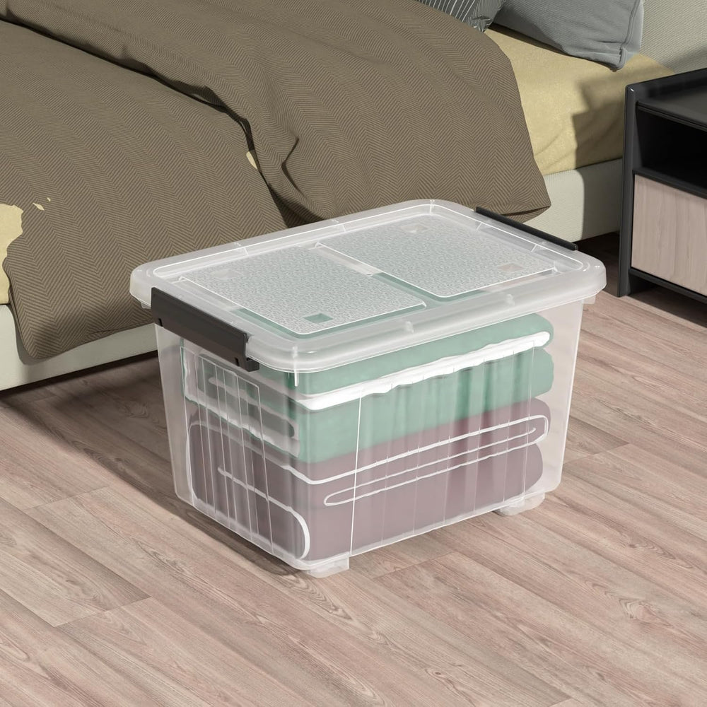 Wakikin Large 50 Quart Clear Plastic Storage Bins with Wheels, 6-Pack