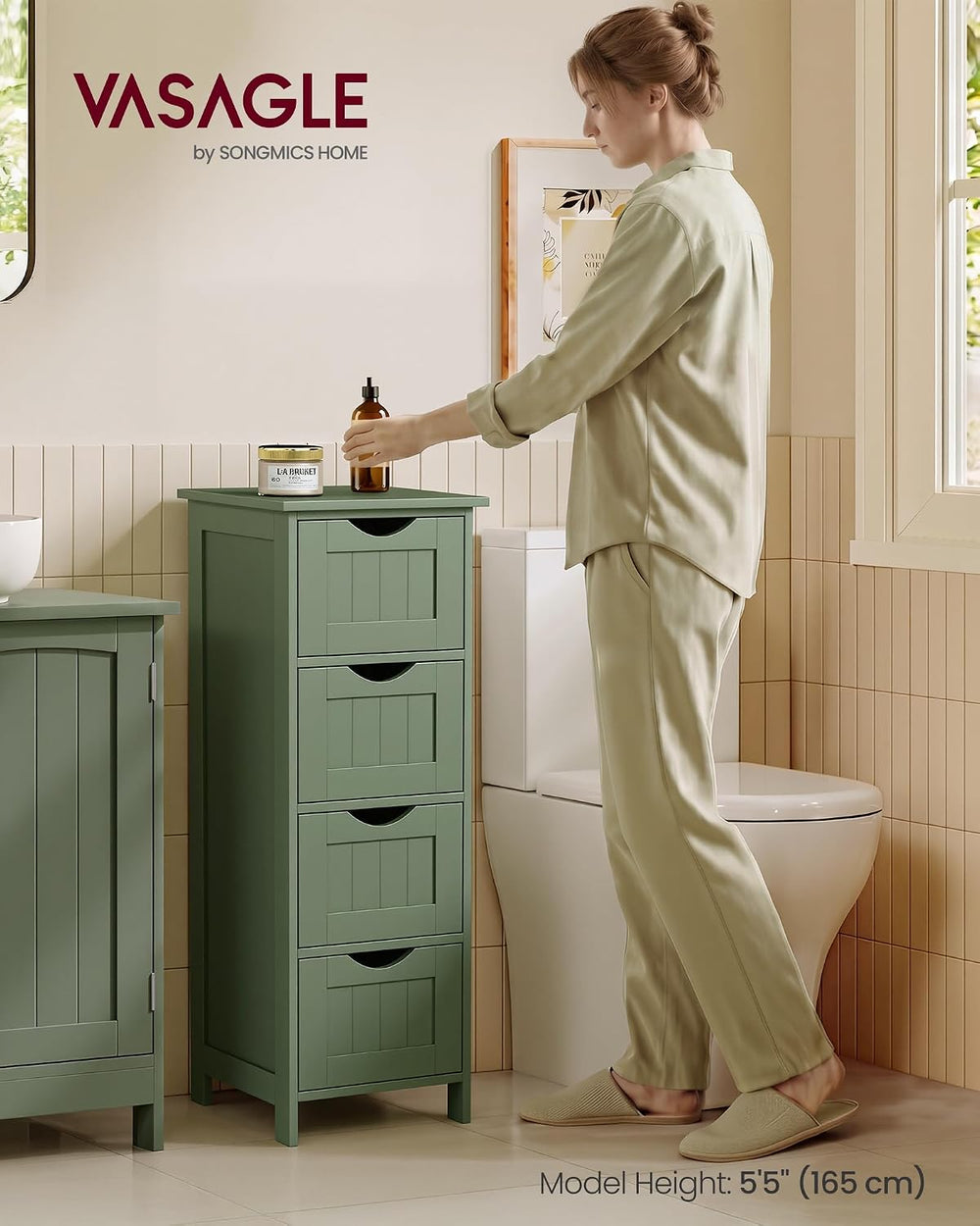 VASAGLE Floor Storage Cabinet, Freestanding Organizer with 4 Drawers
