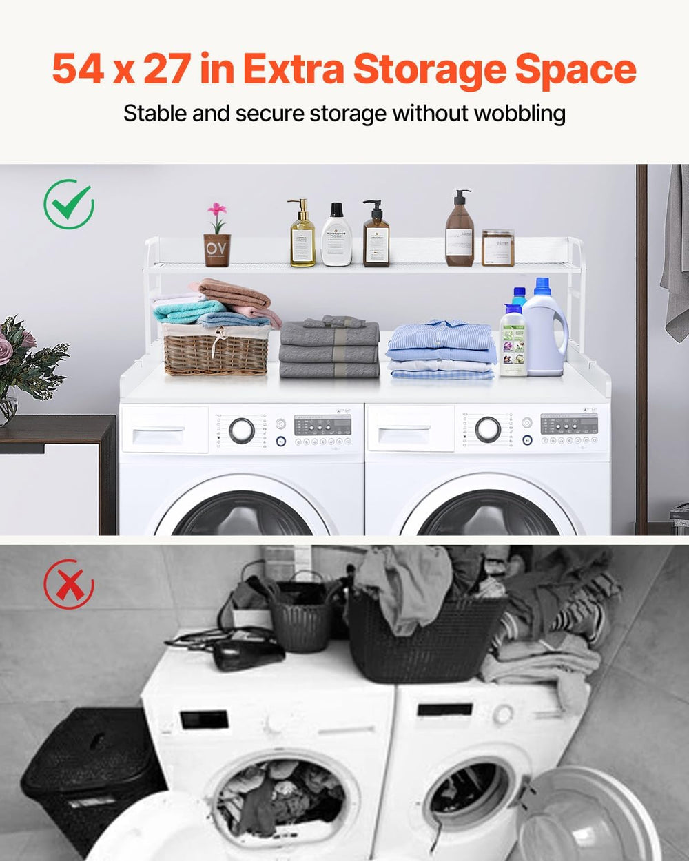VEVOR Washer Dryer Countertop with 2-Tier Shelf, 54" x 27" Wooden W...