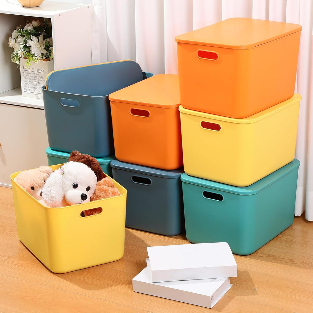 Hoolerry 8 Pieces Storage Bins, 16.1 x 12.0 x 9.7 Inch, Multi-colored