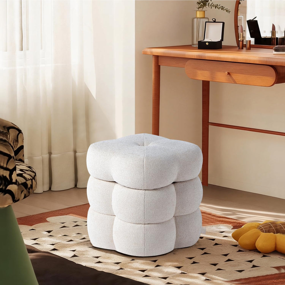 Get Set Style 360° Swivel Flower Ottoman, Linen Vanity Stool Footrest with 30...
