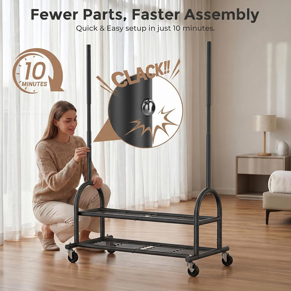 Heavy Duty Metal Clothes Rack Load 586 LBS, Height‑Adjustable Rolling Garment...