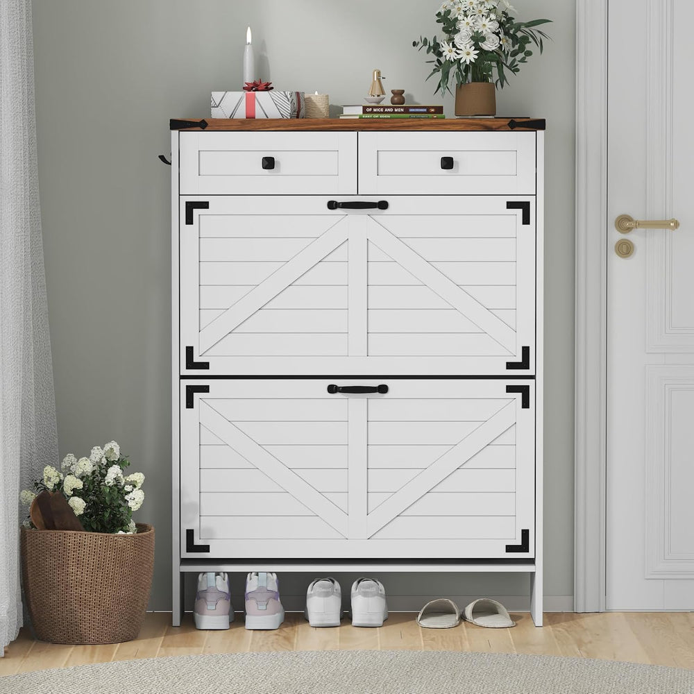 Shoe Cabinet with 2 Flip Drawers and Deodorizing Function, Hidden Shoe Storag...