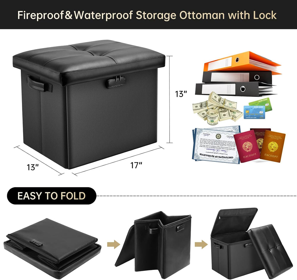 DocSafe Storage Ottoman with Lock,Fireproof Folding Ottoman Foot Rest Stool S...