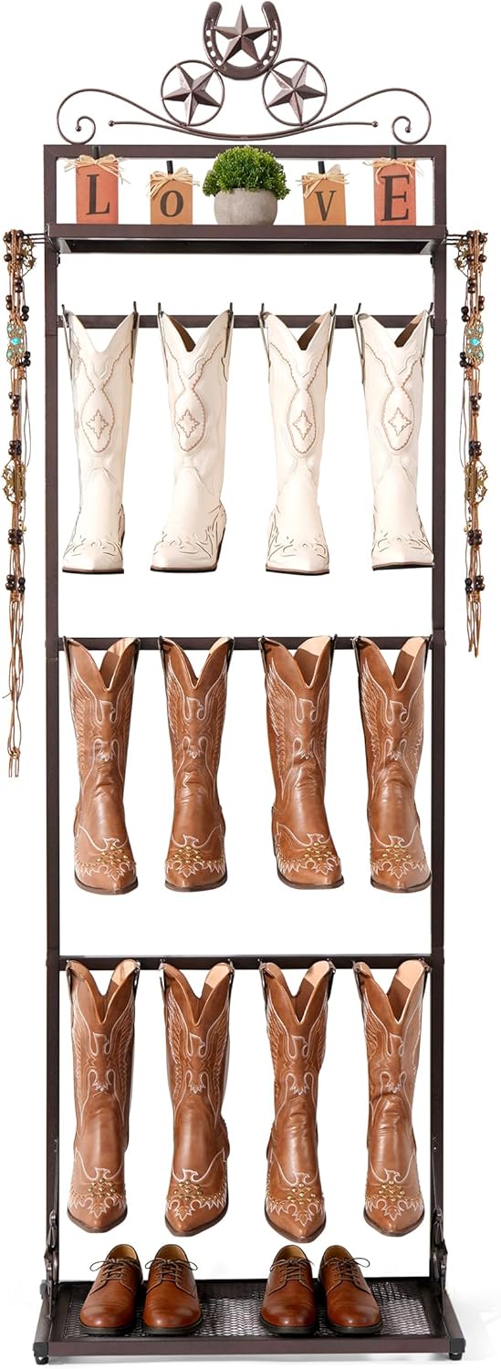 Western Boot Rack for 6 Pairs, 74" Freestanding Cowboy Boot Stand, Bronze