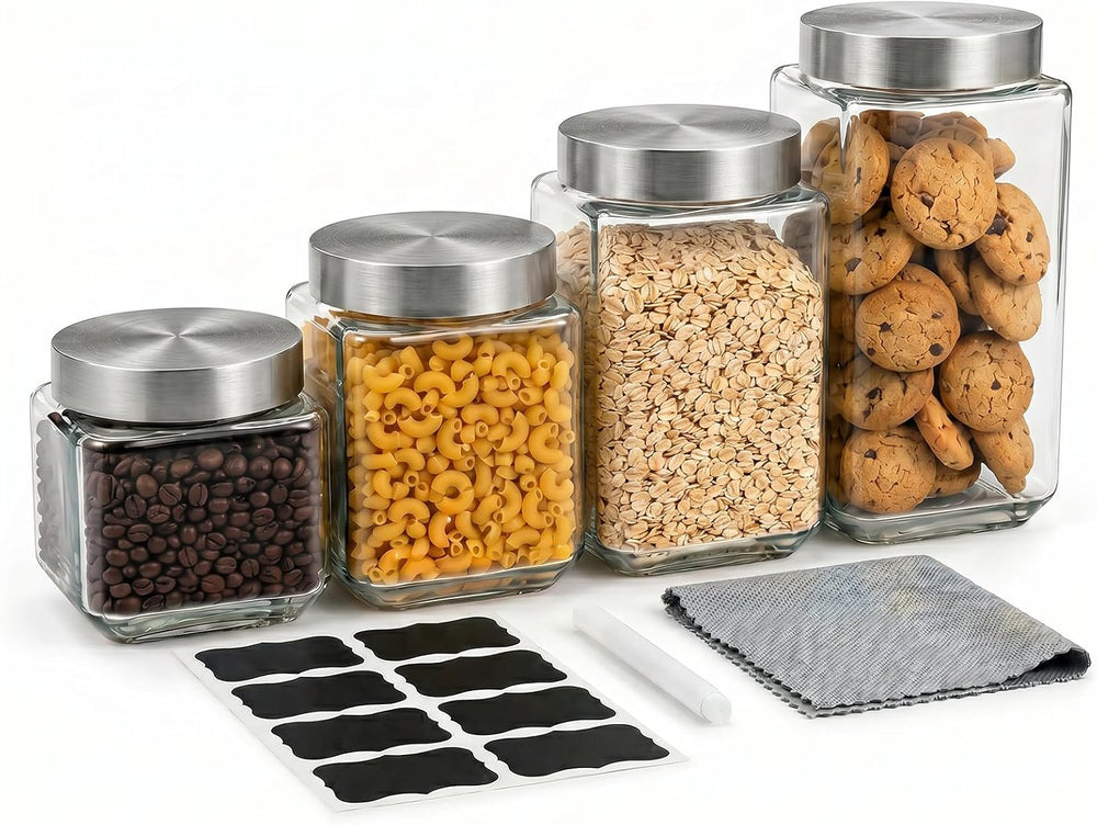 Canisters Set For The Kitchen, 4 Pack Glass Storage Containers With Lids